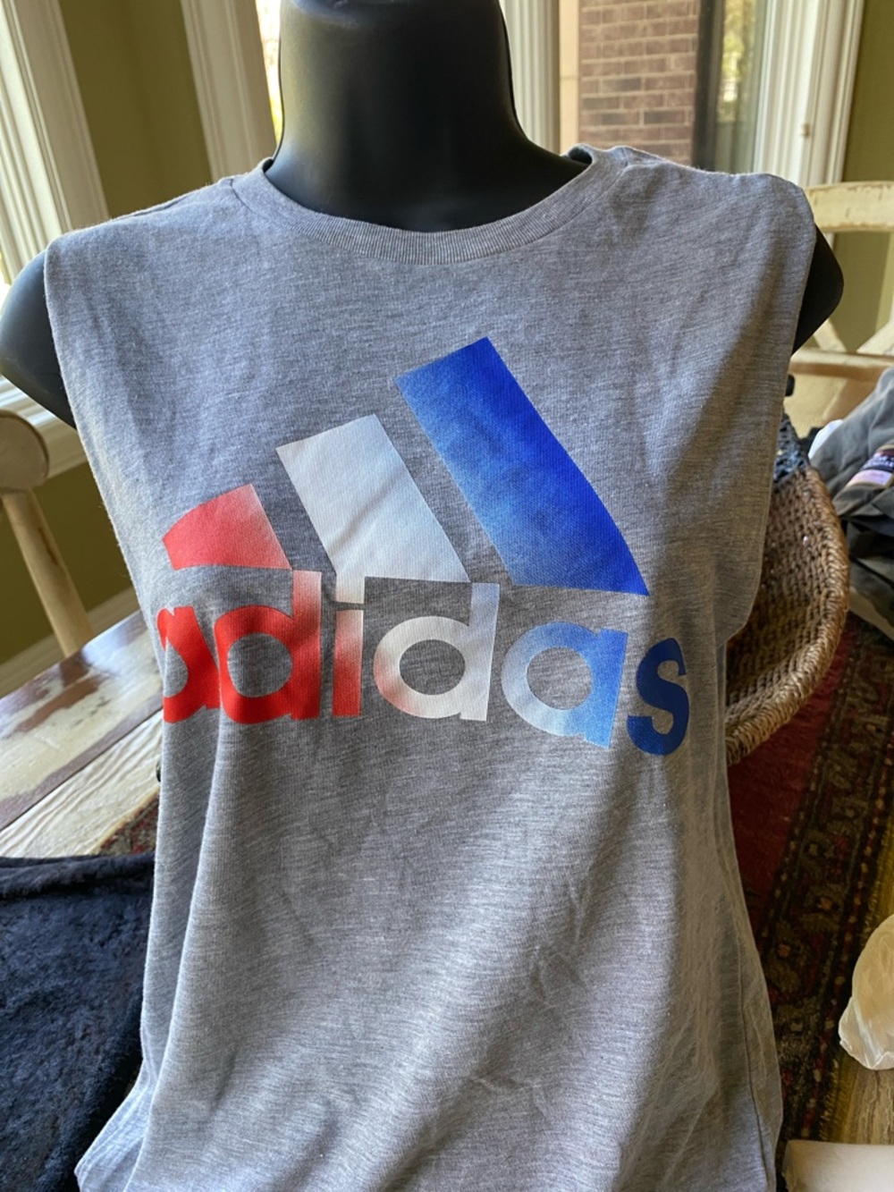 Adidas Gray Sleeveless Halter Neckline Tank with Red, White & Blue Accents
